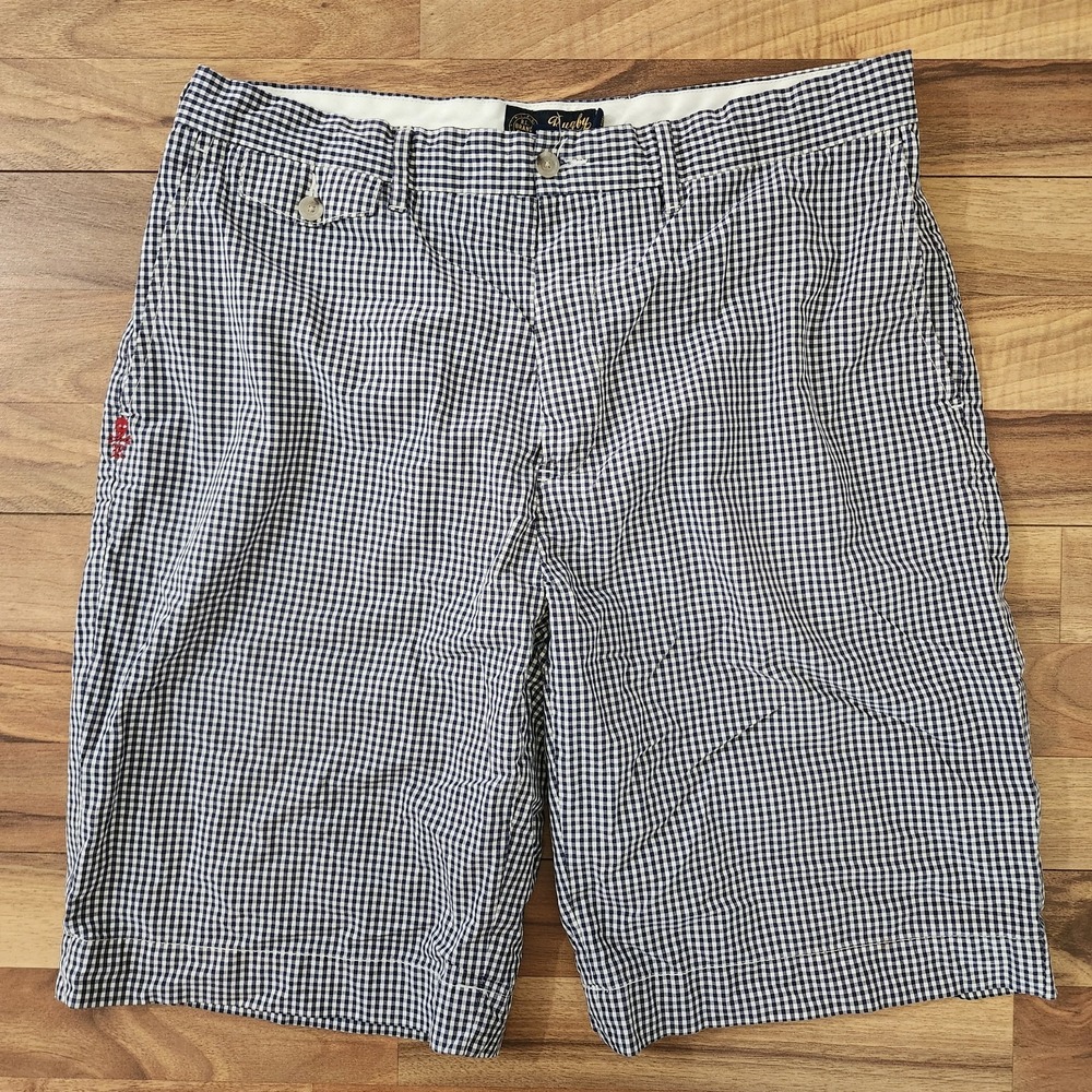 VTG Rugby Ralph Lauren Skull Logo Gingham Plaid Pattern Shorts Grey/Black Sz.34